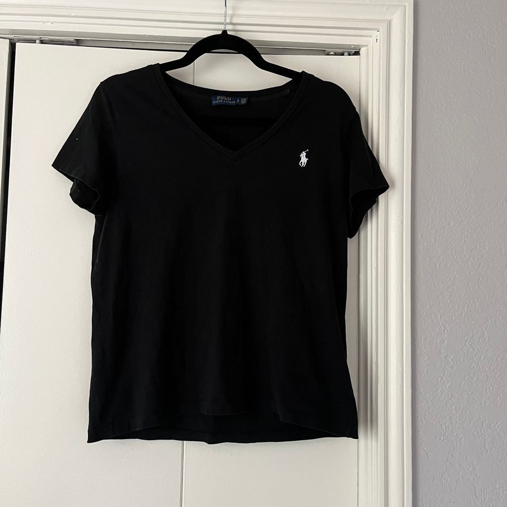 Ralph Lauren Classic V-Neck T-Shirt Black Cotton‎ Basic Casual Top